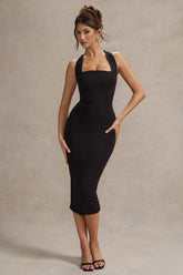 Black Halter-Neck Midi Dress